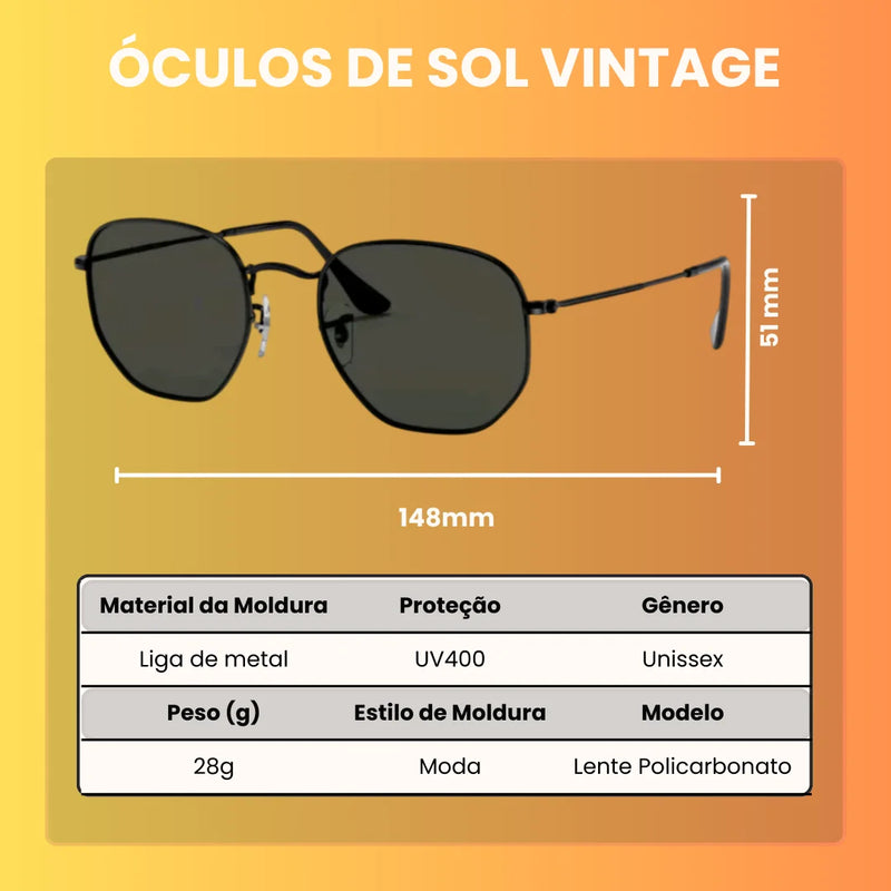 Óculos de Sol Hexagonal Quadrado Masculino Feminino Vintage Fashion. Elegante, Moderno, Versátil - Envio Rápido para o Brasil