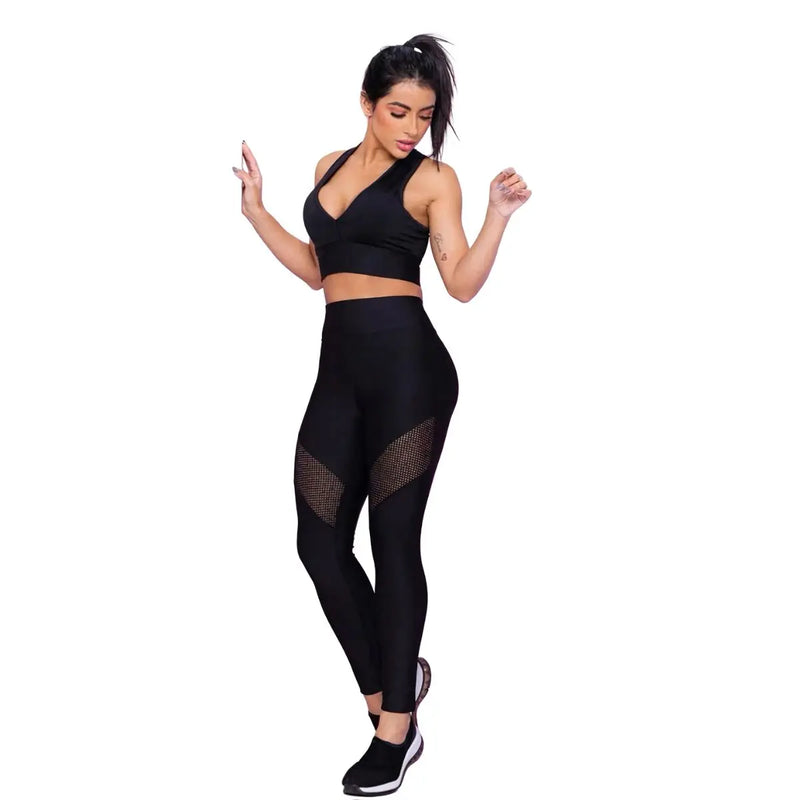 Calça Legging Com Detalhe Arrastão Leg Treino Academia