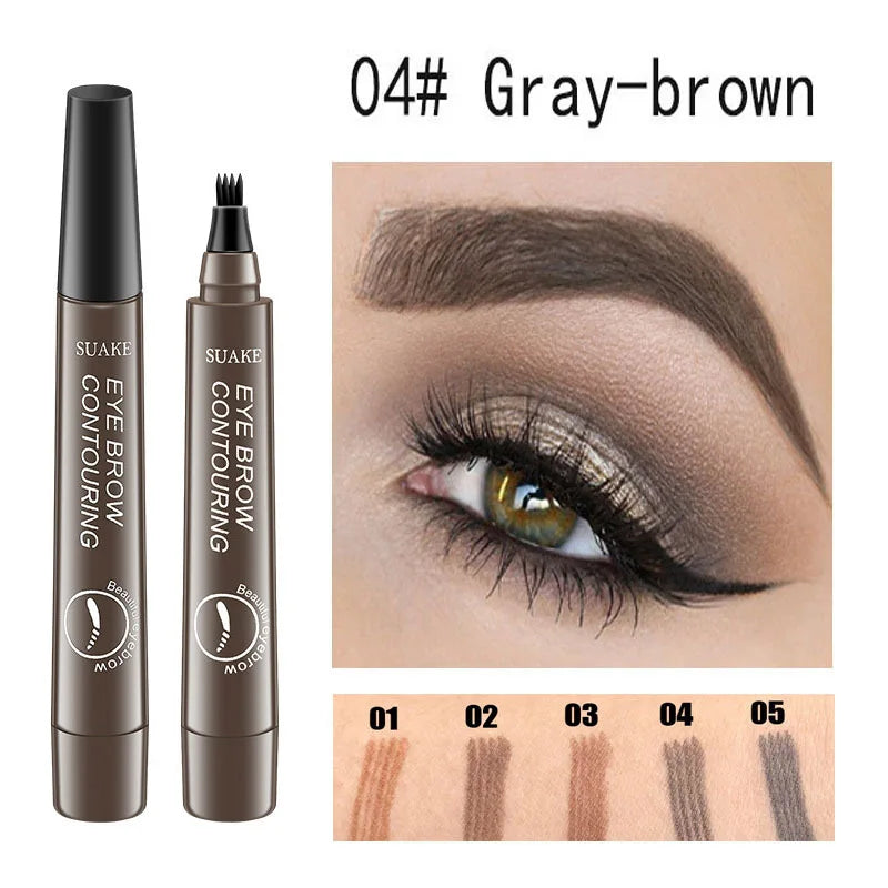 Waterproof Natural Eyebrow Pen Four-claw Eye Brow Tint Makeup three Colors Eyebrow Pencil Brown Black Grey Brush Cosmetics