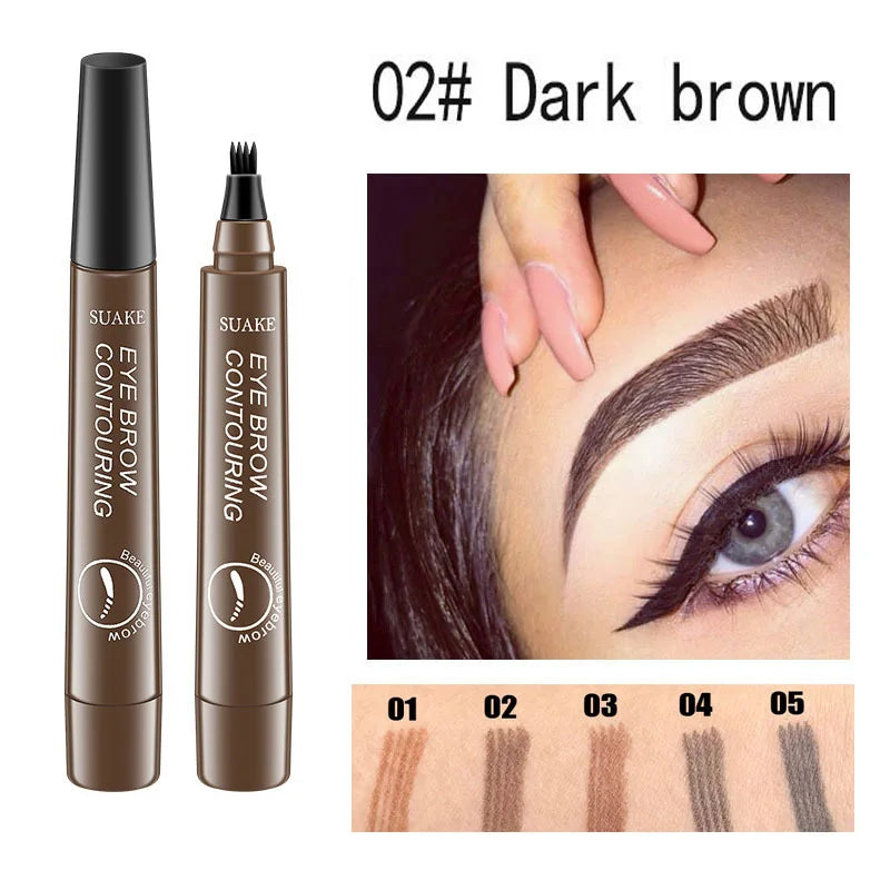 Waterproof Natural Eyebrow Pen Four-claw Eye Brow Tint Makeup three Colors Eyebrow Pencil Brown Black Grey Brush Cosmetics