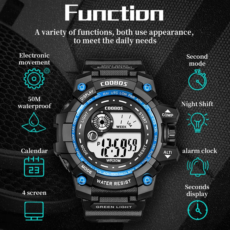 Waterproof Sport Men Watches 2024 Luxury Luminous  Silicone Strap Military Wristwatch Man Calendar LED Digital Male Watch Hombre