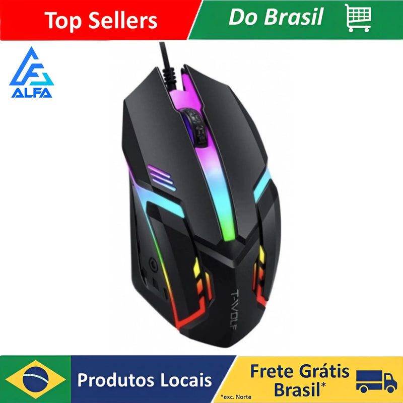 ALFA Mouse Gamer Usb 3200dpi Led Rgb Com Fio JX-M20