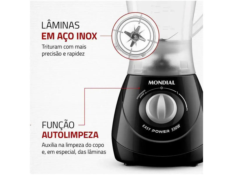 -550-W Black Mondial Easy Power Blender 2 Speeds 550W - 110VL