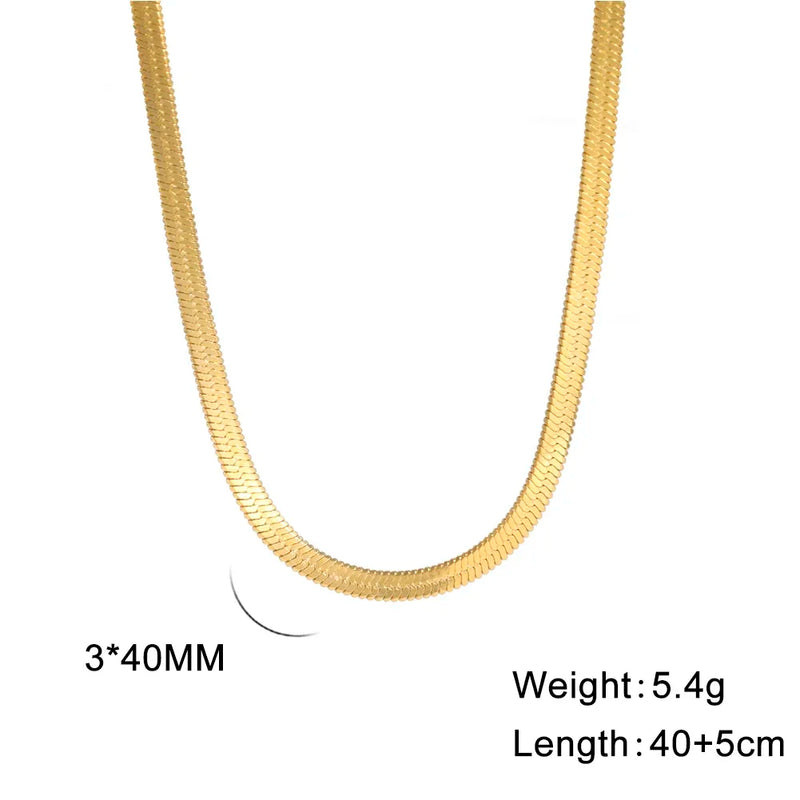 Stainless Steel Snake Chain Necklace for Women Men Gold Color Herringbone Choker Neck Chains 2024 Trend Jewelry Gift