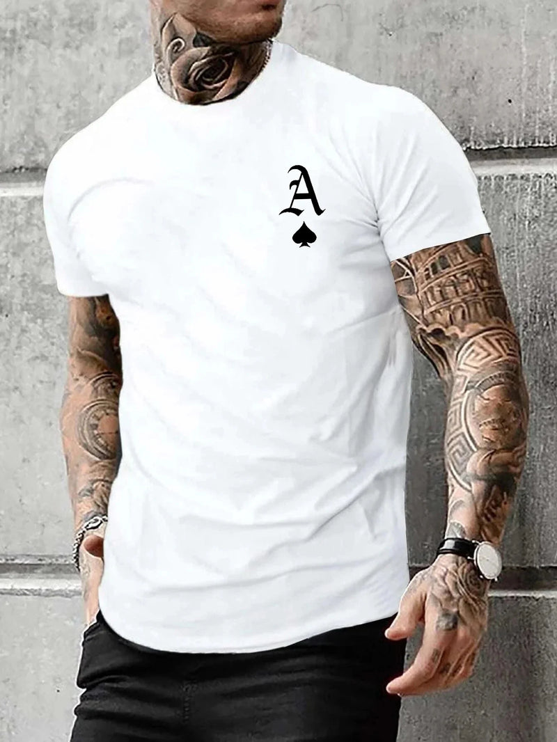 Summer Men's New Casual Loose Fit Large A Letter Print Round Neck Short Sleeved T-shirt clothing Comfort Plus Size