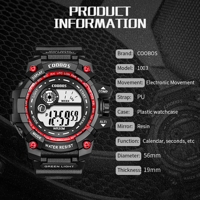 Waterproof Sport Men Watches 2024 Luxury Luminous  Silicone Strap Military Wristwatch Man Calendar LED Digital Male Watch Hombre