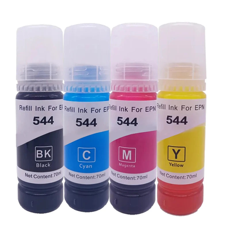 T544 544 Dye Ink 4 Colors 70ml Bottle Refill Kit Fit For Epson EcoTank L3150 L3110 L3100 L3210 L3250 L1110 5190 Inkjet Printer