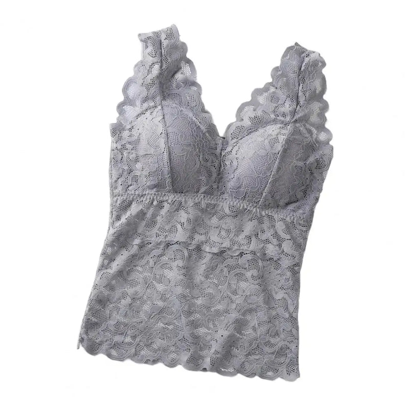 Sexy Women's Tanks Top See-through Pads Beauty Back Thin Bra Vest Sweet Lace Stitching Casual Underwear Top