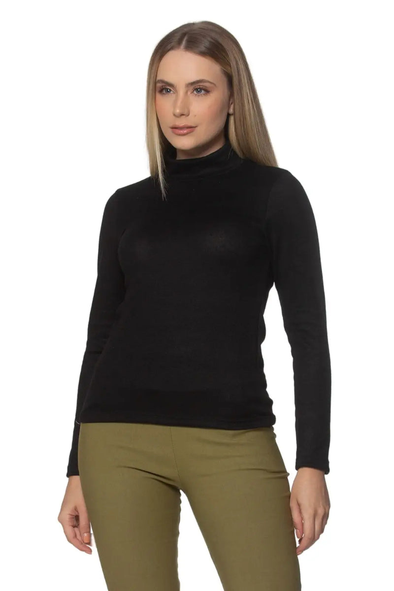 Black Lanzinha Basic High Sleeve Long Blouse