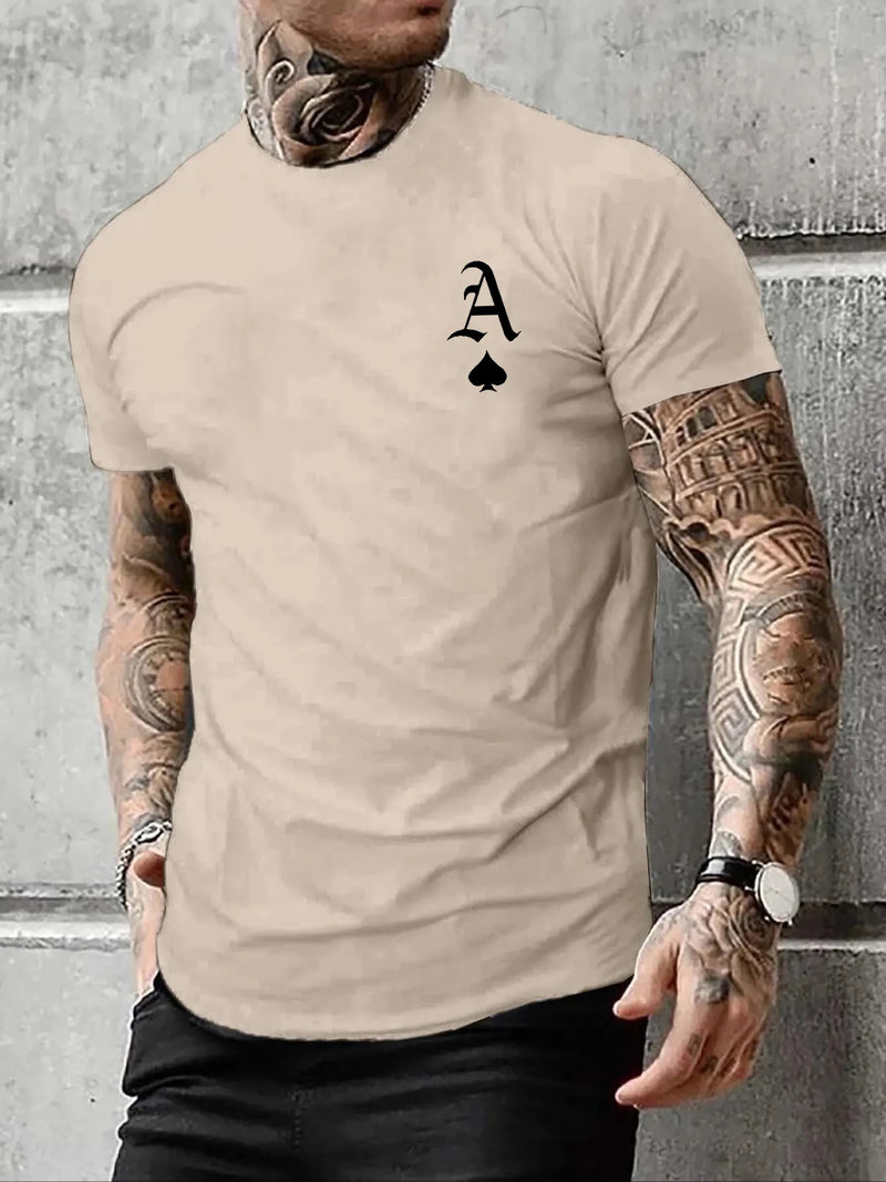 Summer Men's New Casual Loose Fit Large A Letter Print Round Neck Short Sleeved T-shirt clothing Comfort Plus Size